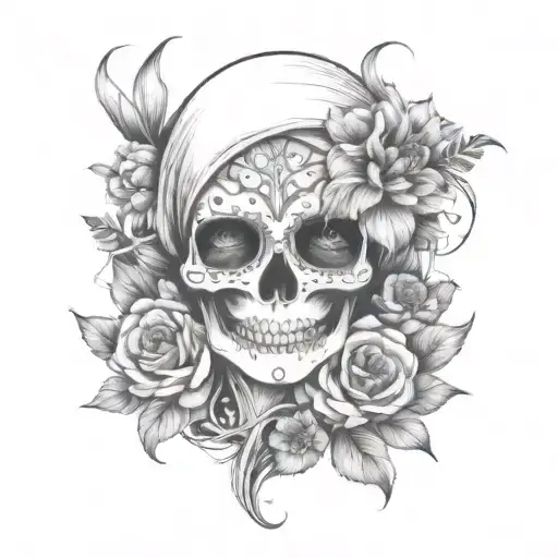 Woman Borderline Split Skull Flowers Blooming