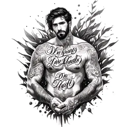 Mens Full Chest Tatoo Design With Writting