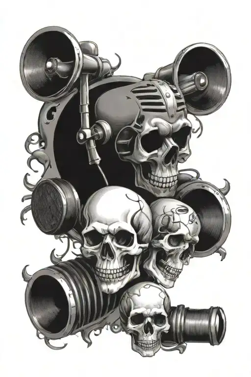 Skulls And Old Microphone Surrounded By Musical