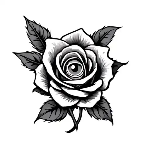 Tribal Rose Tattoo With Eye Symbol Integrated