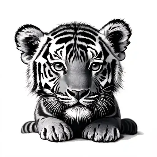 3 Baby Tiger Cubs With Night Sky Filled