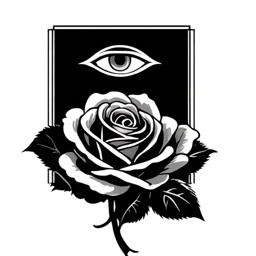 Tribal Rose Tattoo With Eye Symbol Integrated Above Rose