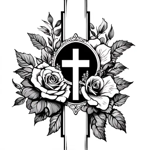 Holy Cross With Roses Mayflowers Hibiscus