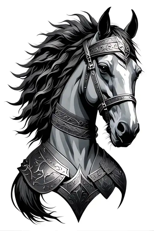 Viking Inspired Tattoo Featuring Valkyrie Horse Armor