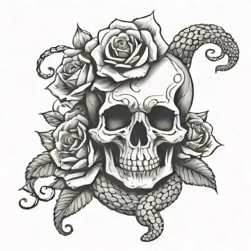 Skull Roses Snake