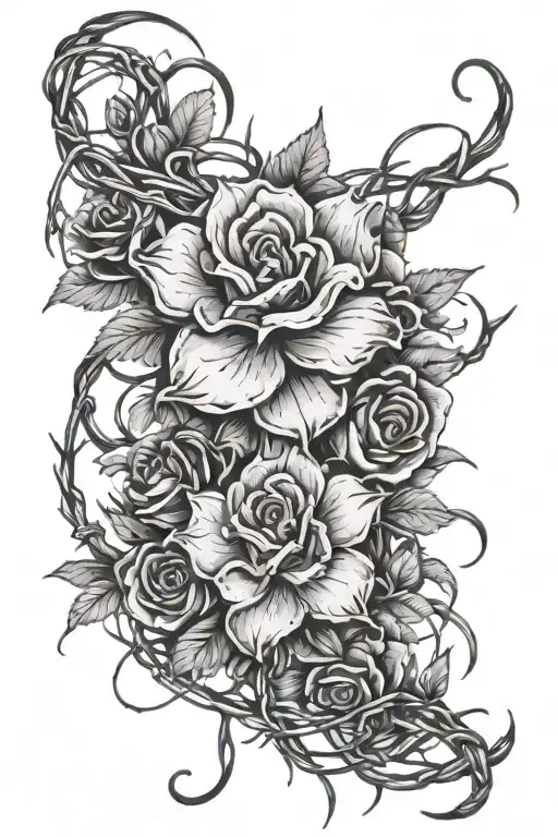 Barbed Wire Wrapped Loosely Around Flowers