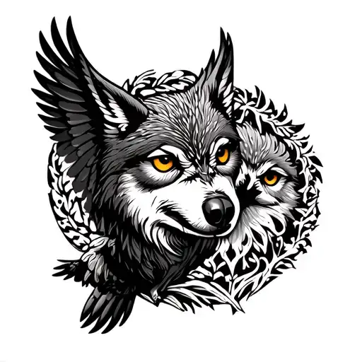 Wolf Jungle And Owl Flying