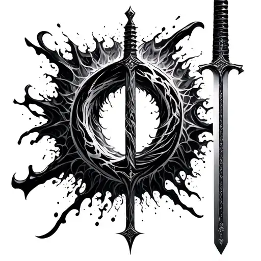 Katana In The Style Of The Game Elden Ring On The Sides Patterns Similar To Blood And Spells