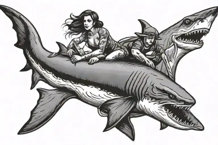 Woman Riding Shark Swimming