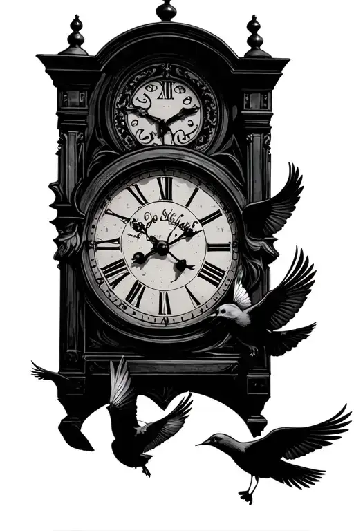 Old School Clock With Doves Flying