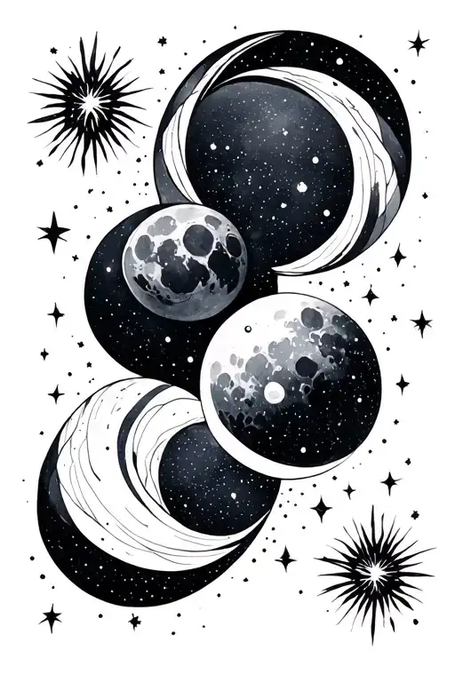 Celestial Line Work Moon Phases Vertical Sparkles Stars Minimalist