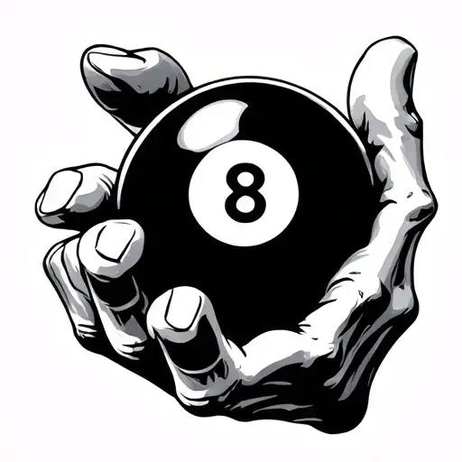 Skeloton Hand Holding An 8 Ball