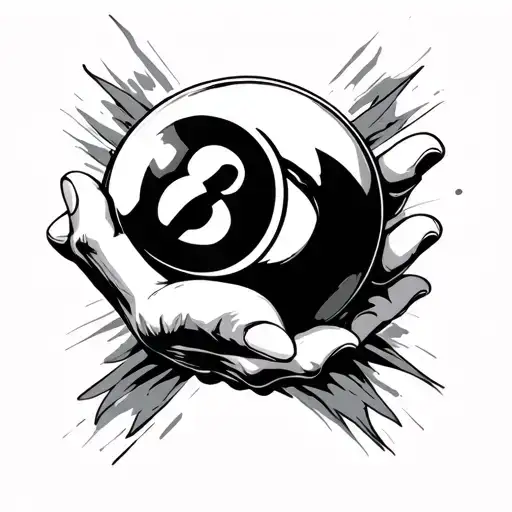 Realskeloton Hand Holding An 8 Ball Surrounded