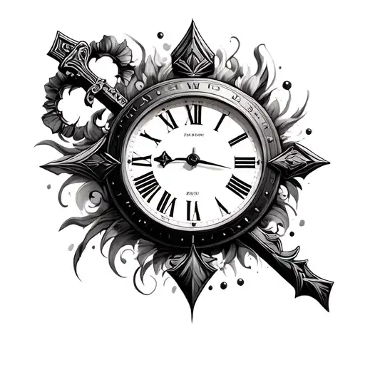 Clock And Cross Surrounded