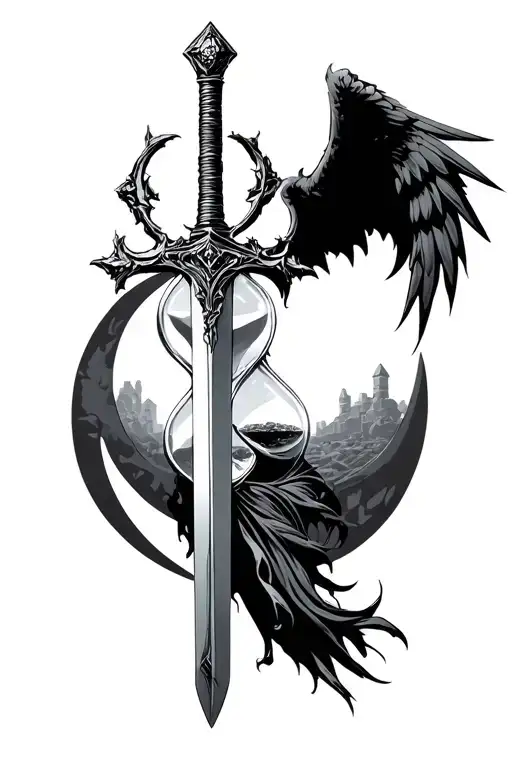 Evil Angel Of Death Moon Hourglass Sword
