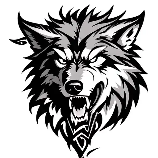 A Feirce And Angry Wolf With Tribal Designs Blackpatch Style