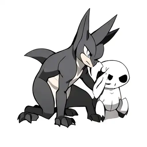 Lucario Kneeling Down To Pat Cubone On The Head