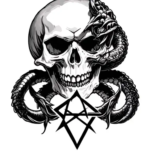 Skull With Pentagram And Leviathan Symbol