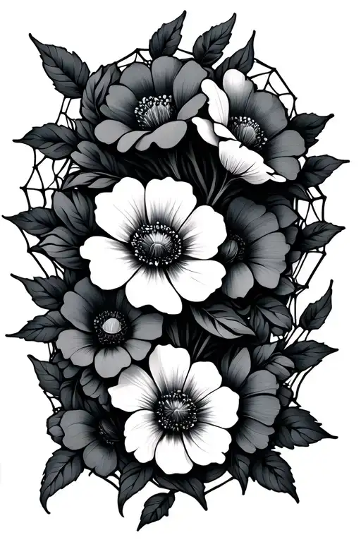 A Sketch Of A Tattoo On A Web Of A Web With Flowers And