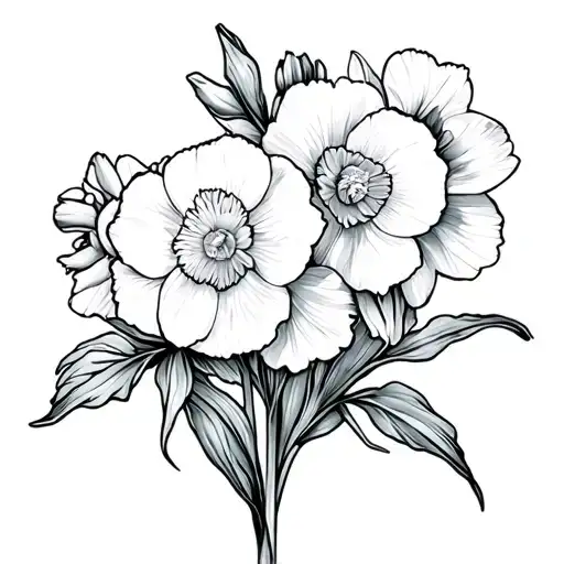 Carnations And Daffodils Fine Line