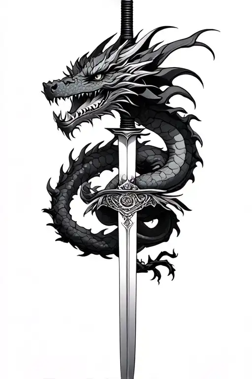 Dragon Wrapped Around A Katana Sword