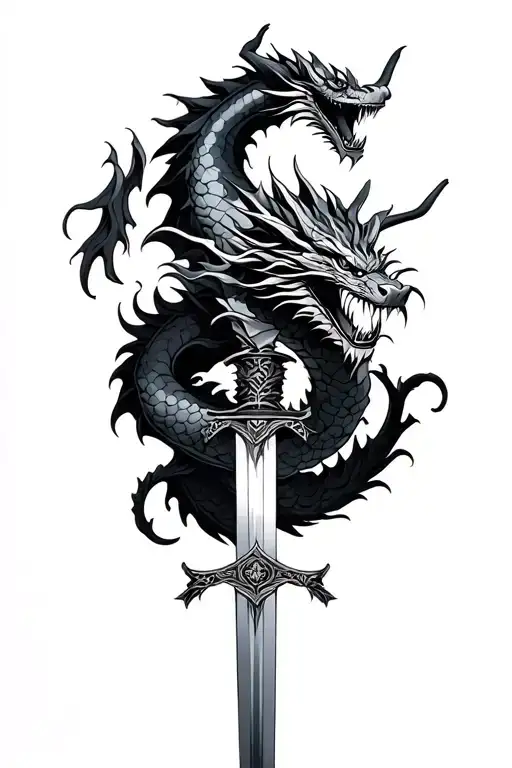 Dragon Wrapped Around A Katana Sword