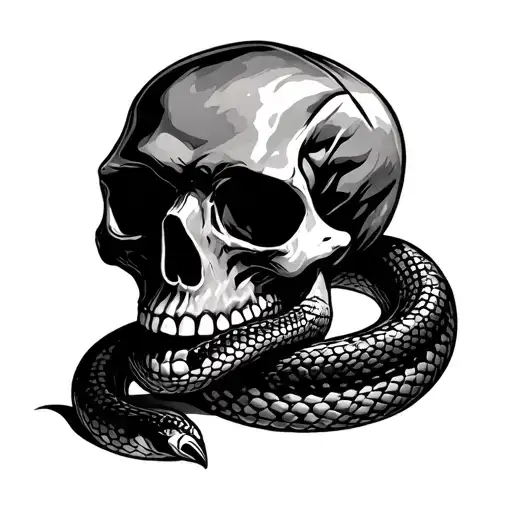 Skull And Snake Coiled