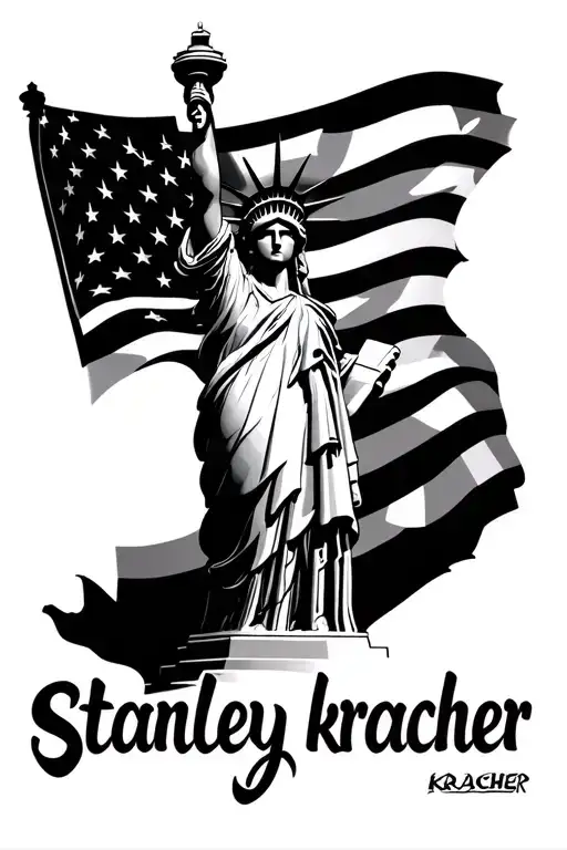 Statue Of Liberty With The American Flag In The Back Ground With The Name Stanley Kracher