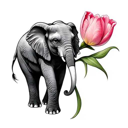 Elephant With Tulip Flower
