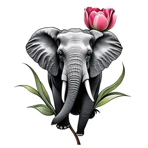 Front Facing Elephant With Tulip Flower