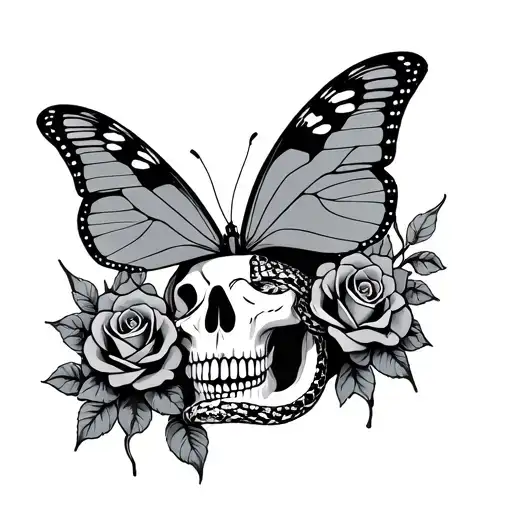 Snake Skull Roses Butterfly