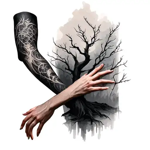 Dark Nature Inspired Arm Sleeve With Gothic Shading And Tree