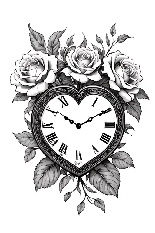 Heart Shaped Clock Face With Roses Blooming