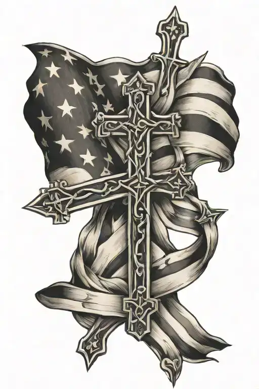 American Flag And Cross Intertwined
