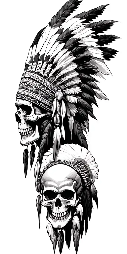 Native American Sleeve Skulls Chief Headress Facing Forward