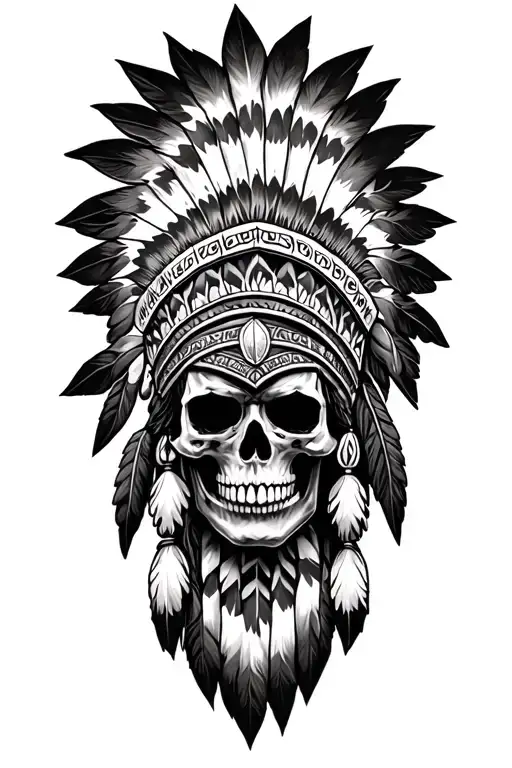 Native American Sleeve Skulls Chief Headress Facing Forward