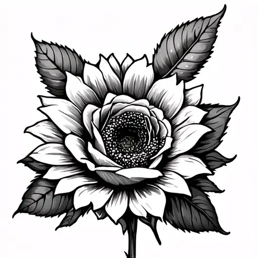 Rose At The Top Sunflower On The Bottom Intertwined Together On A Spine