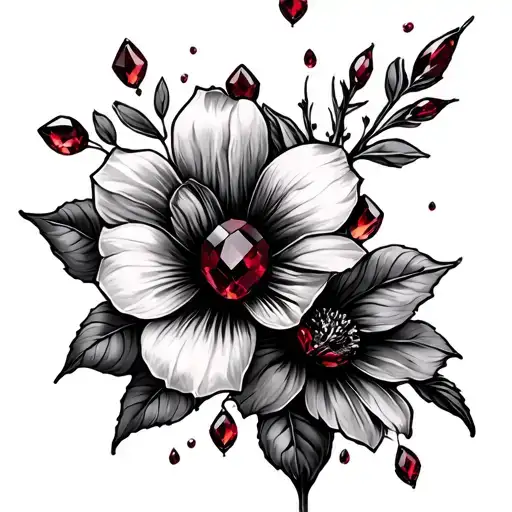 Tattoos With Garnet Stones And Flowers