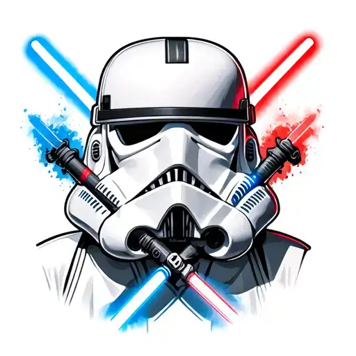 Stormtrooper Helmet With Crossed Lightsabers Red Blue