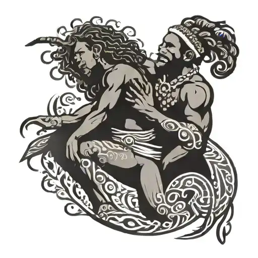 Melanesian Symbol Of Father And New Born Daughter Dancing
