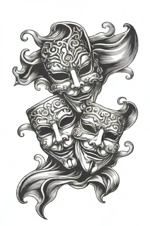 Theater Masks Comedy In Front Of Tragedy Mask Merged