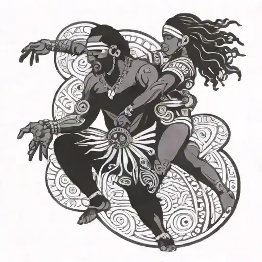 Melanesian Symbol Of Father And New Born Daughter Dancing