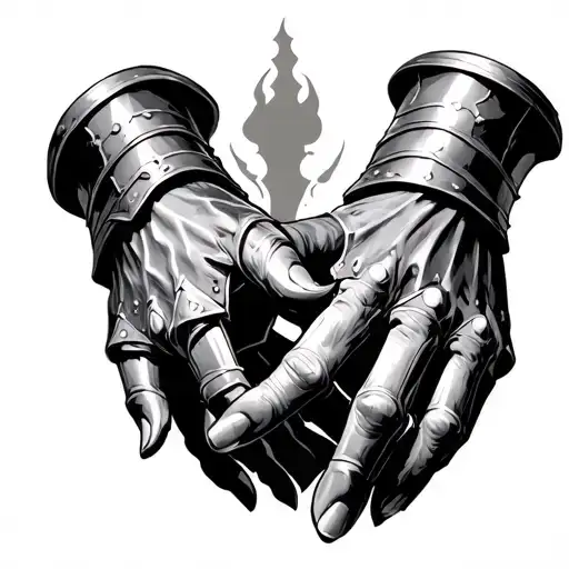Creation Of Adam Hands Touching Medieval Knight Gauntlets