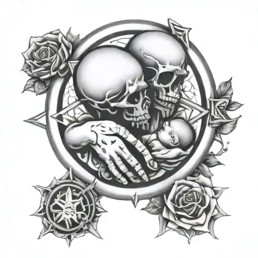 Alchemist Symbol Of Father And New Born Daughter Holding Hands