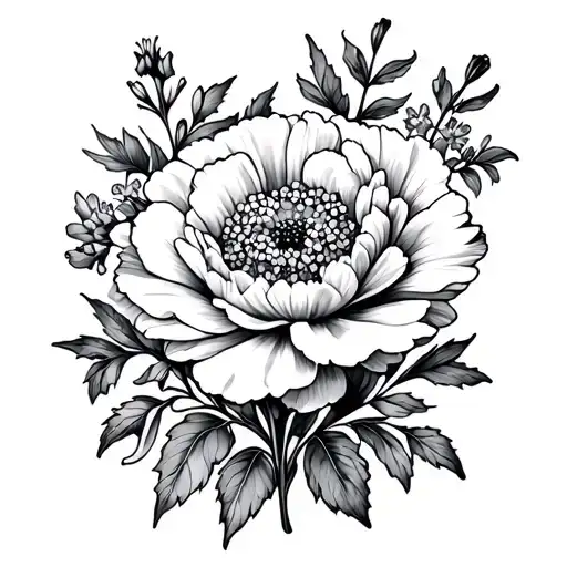 Carnation Marigold And Larkspur Flower Full Hand