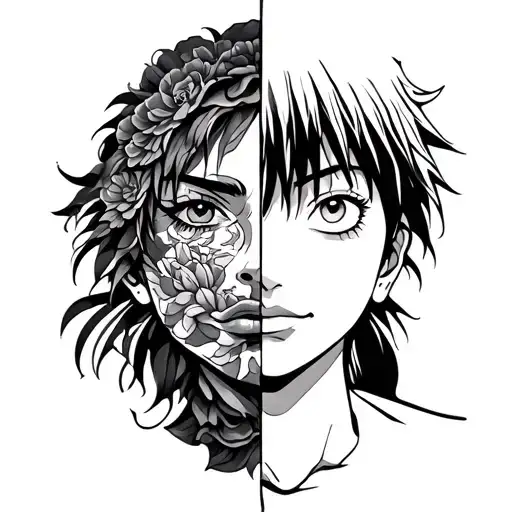 Face Of A Woman With Half In The Form Of A D Luffy