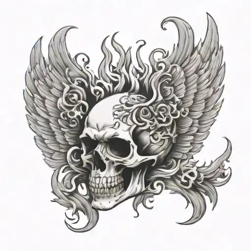 Skull Flame Like Wings