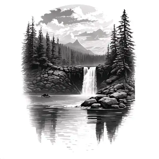 Tortuous Lake Waterfall Going To The Lake