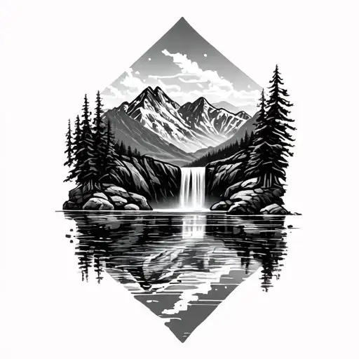 Mountain Waterfall Lake Tortuously Going To The Lake