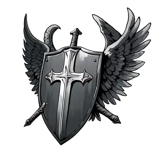 Saint Micheals Shield With Sword And Wings Behind